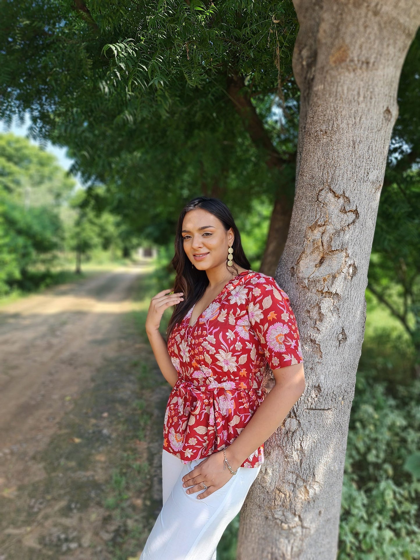 Red Valley Wrap Top