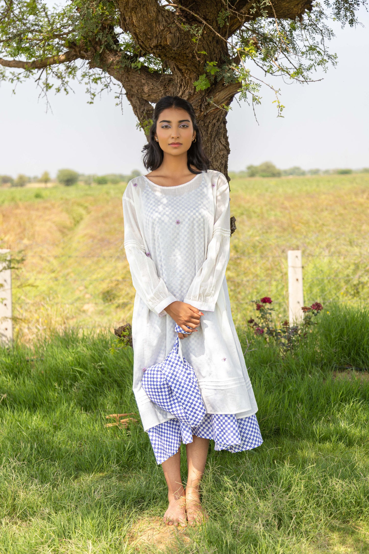 White Harvest Check Dress