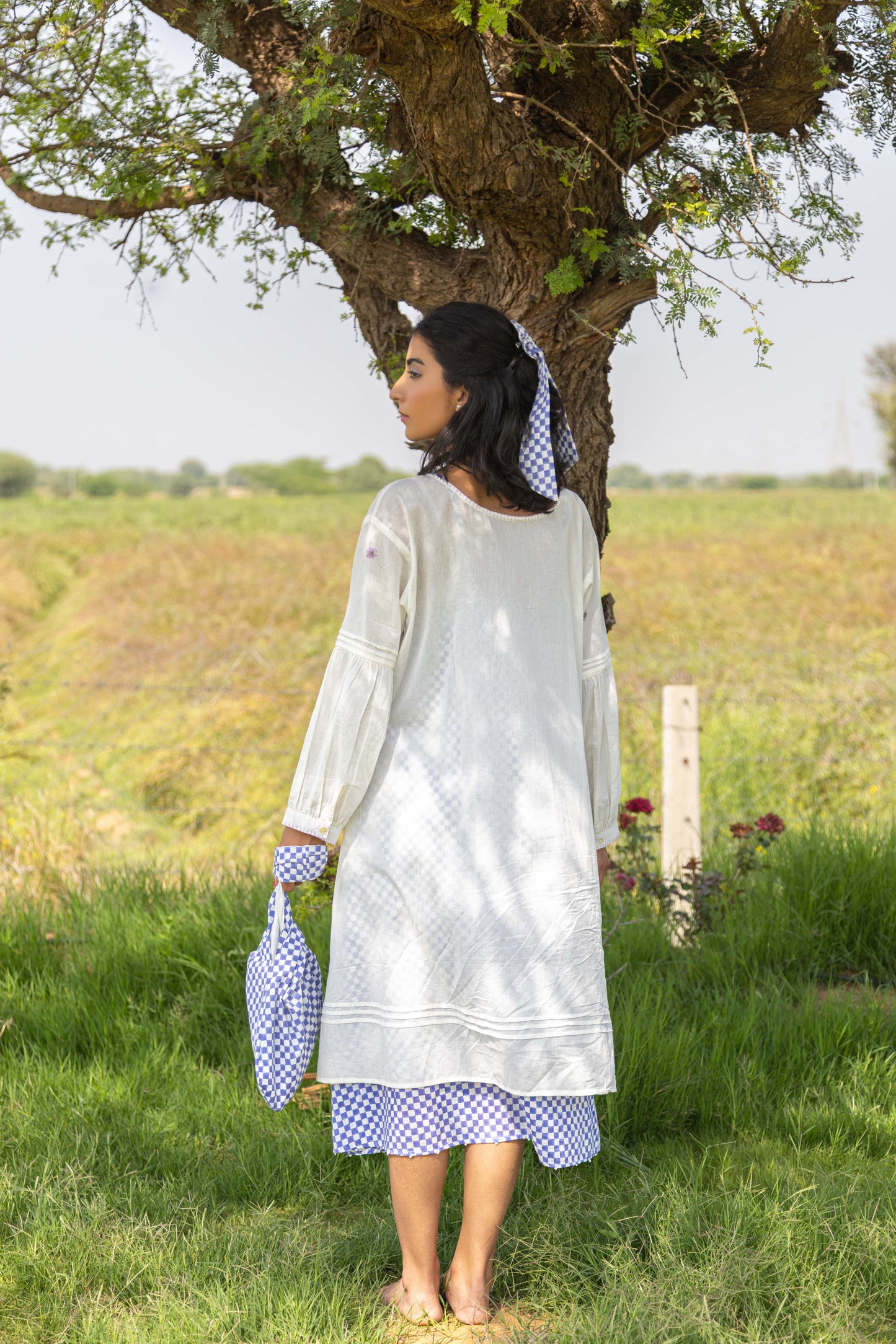 White Harvest Check Dress