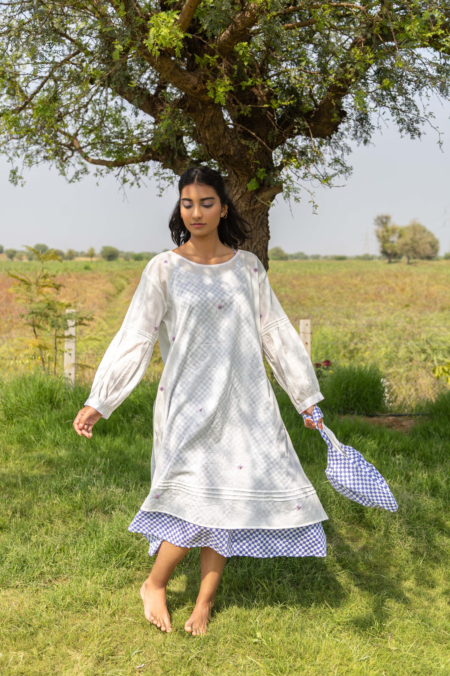 White Harvest Check Dress