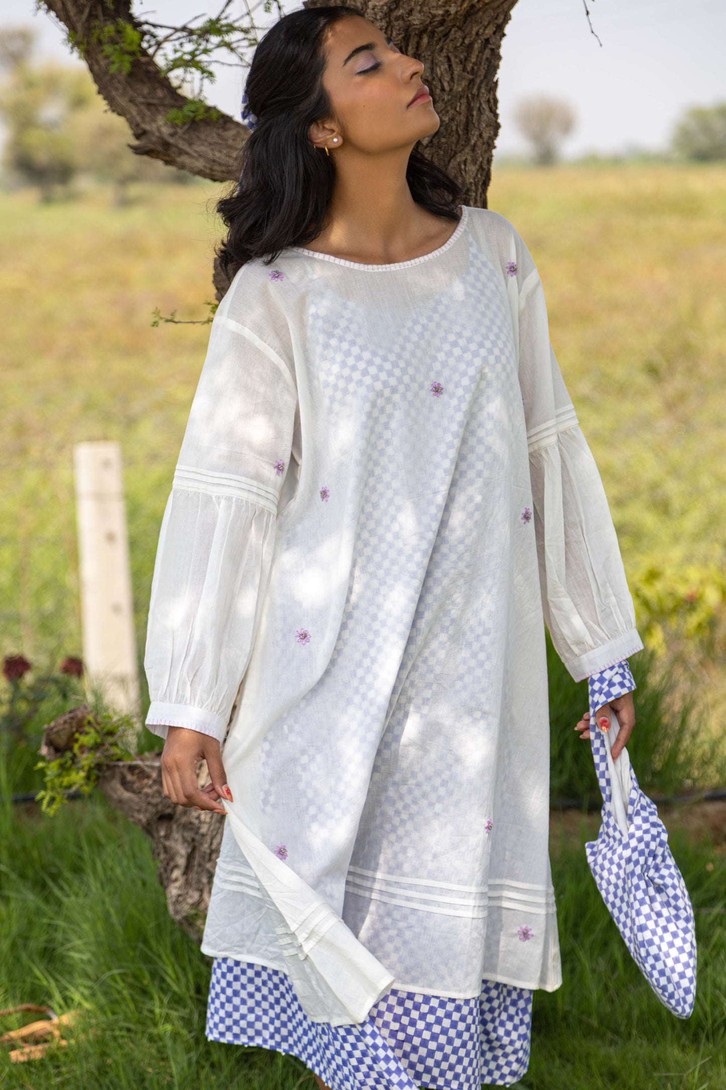 White Harvest Check Dress