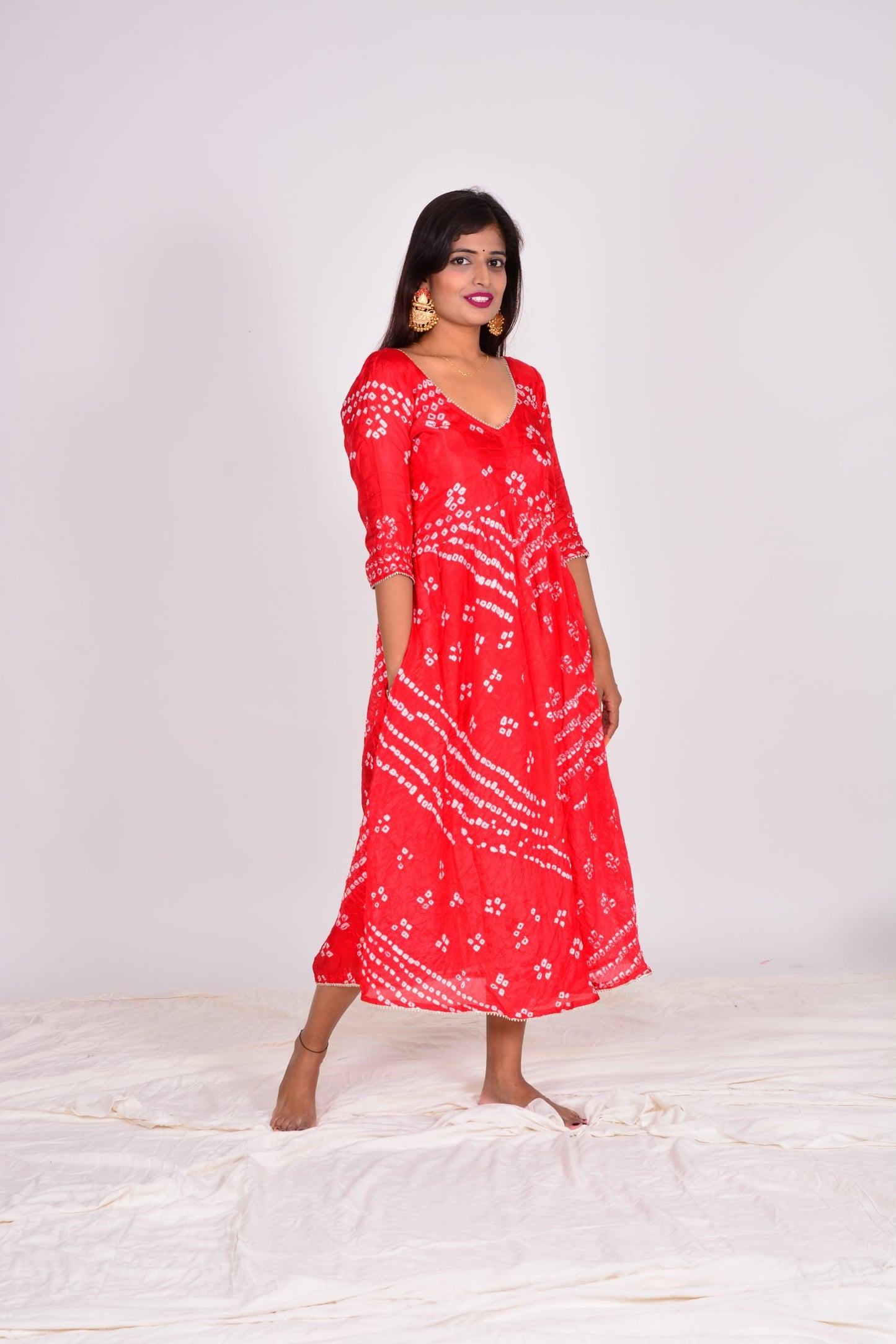 Ridhi Red Bandhej Dress