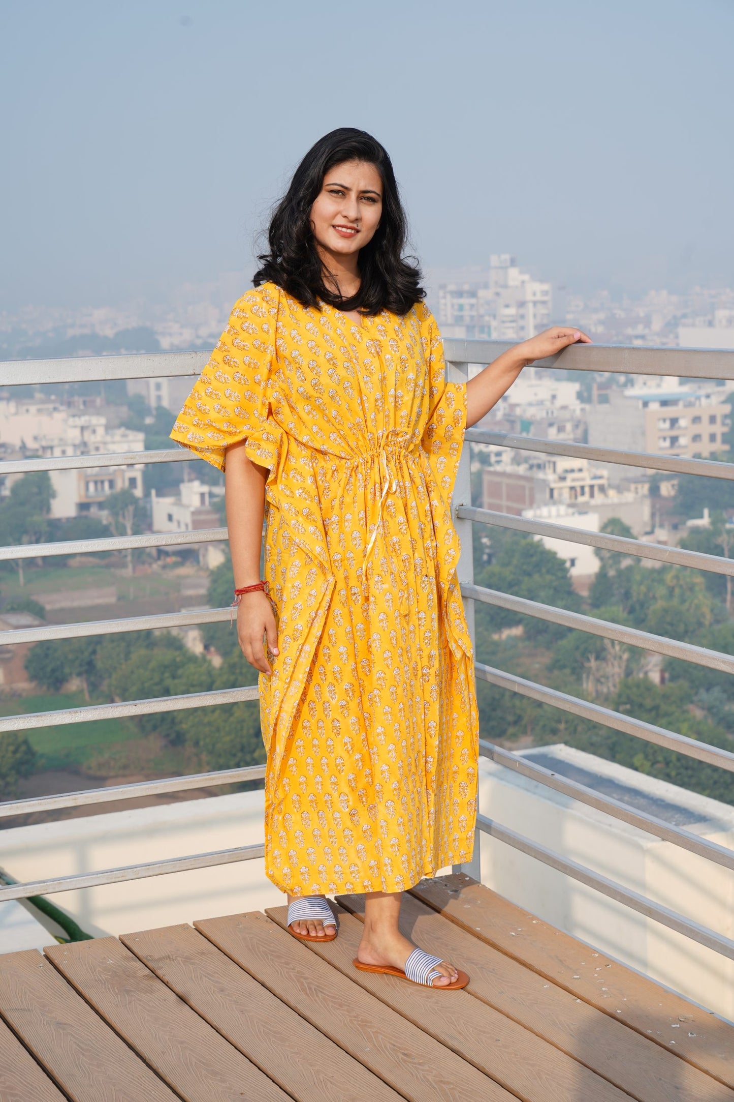 Yellow Printed Cotton Kaftan
