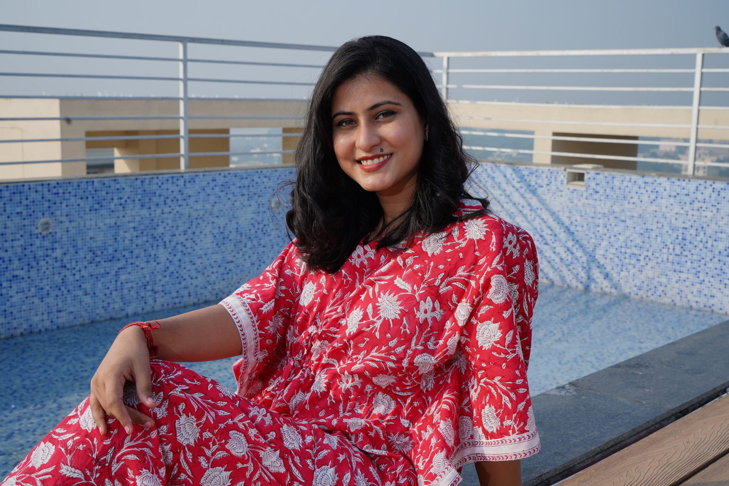Red Printed Cotton Kaftan