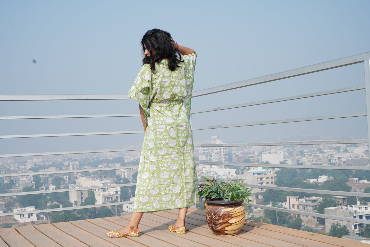 Green Printed Cotton Kaftan