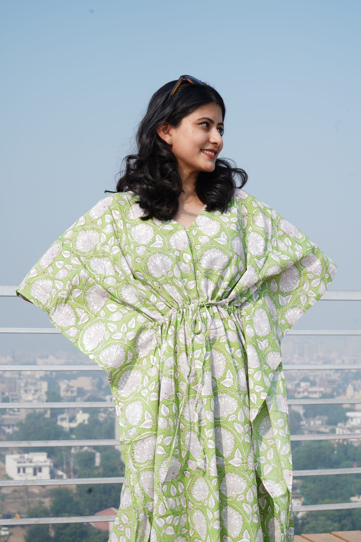 Green Printed Cotton Kaftan