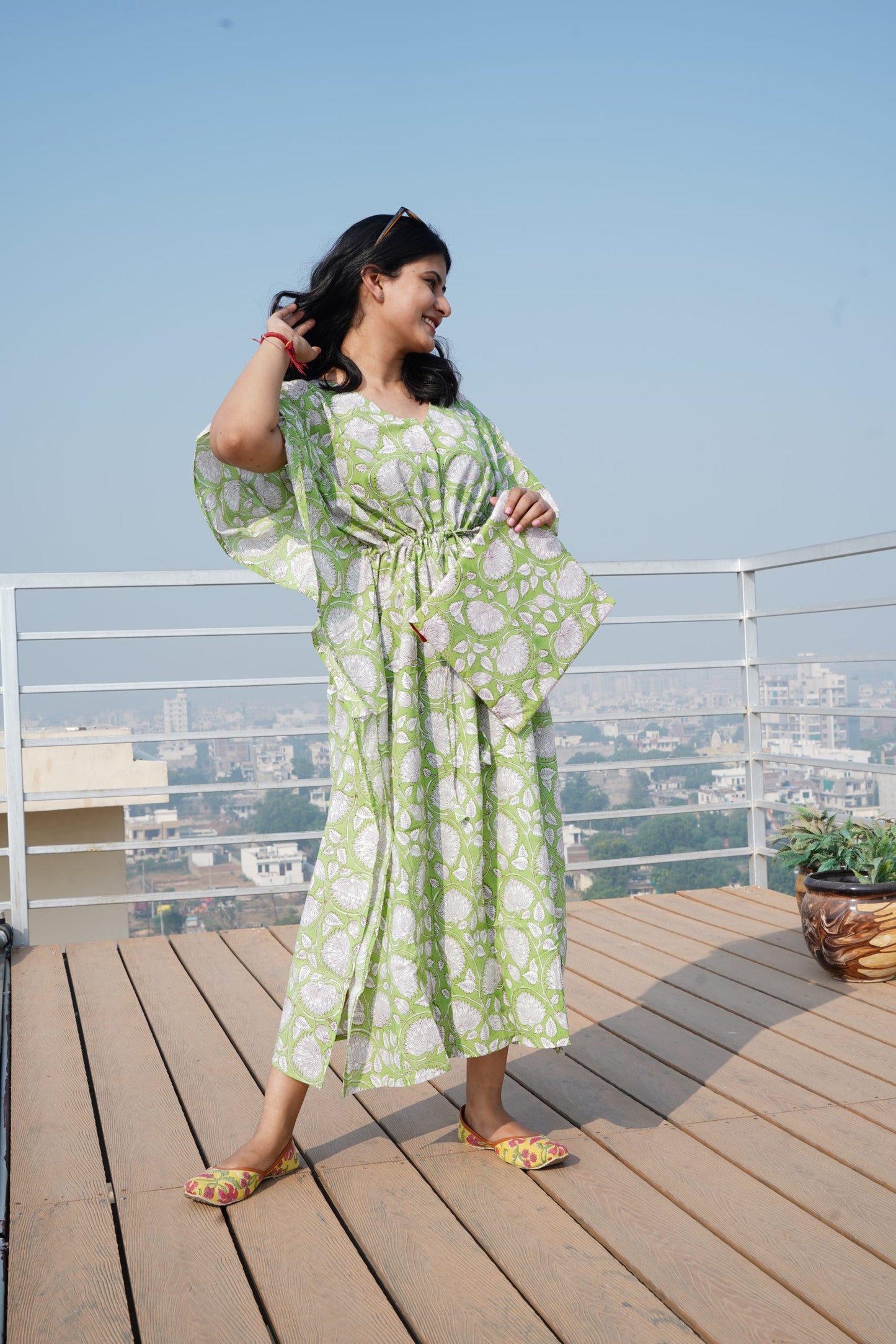 Green Printed Cotton Kaftan