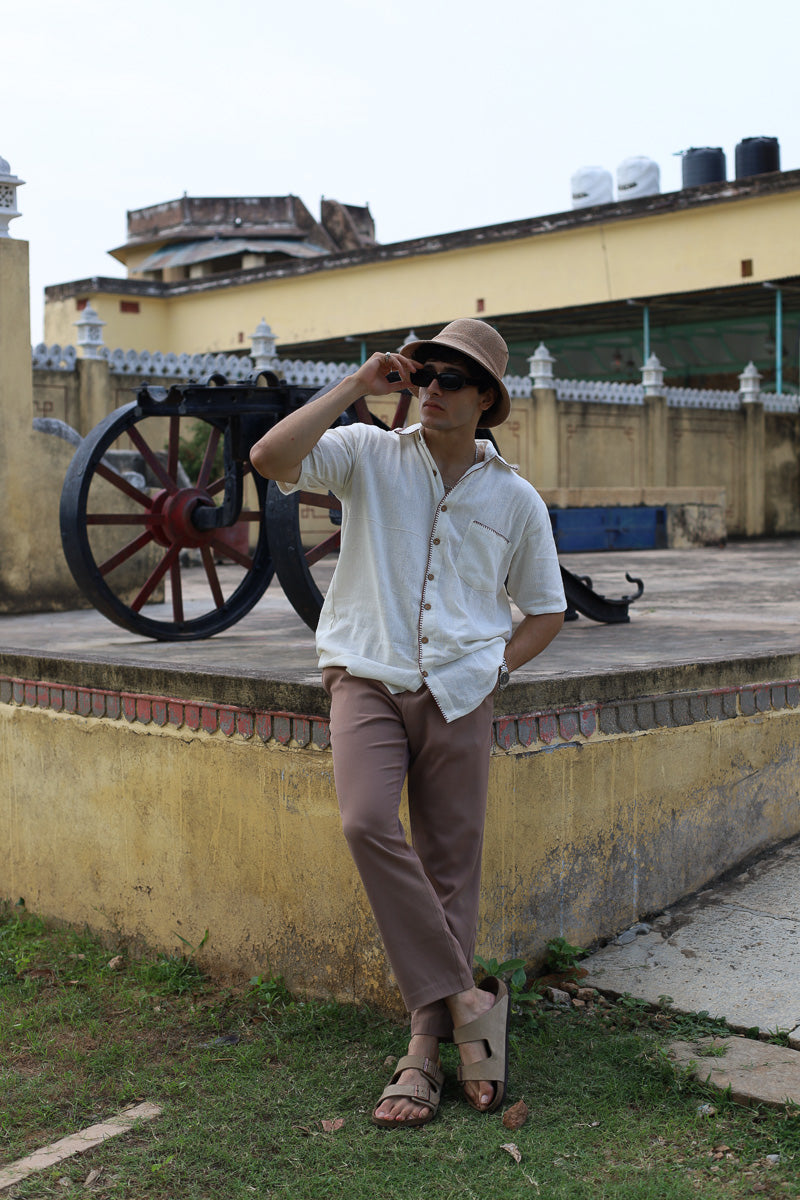 NAWAB SHIRT WITH RED BUTTON HOLE EMBROIDERY