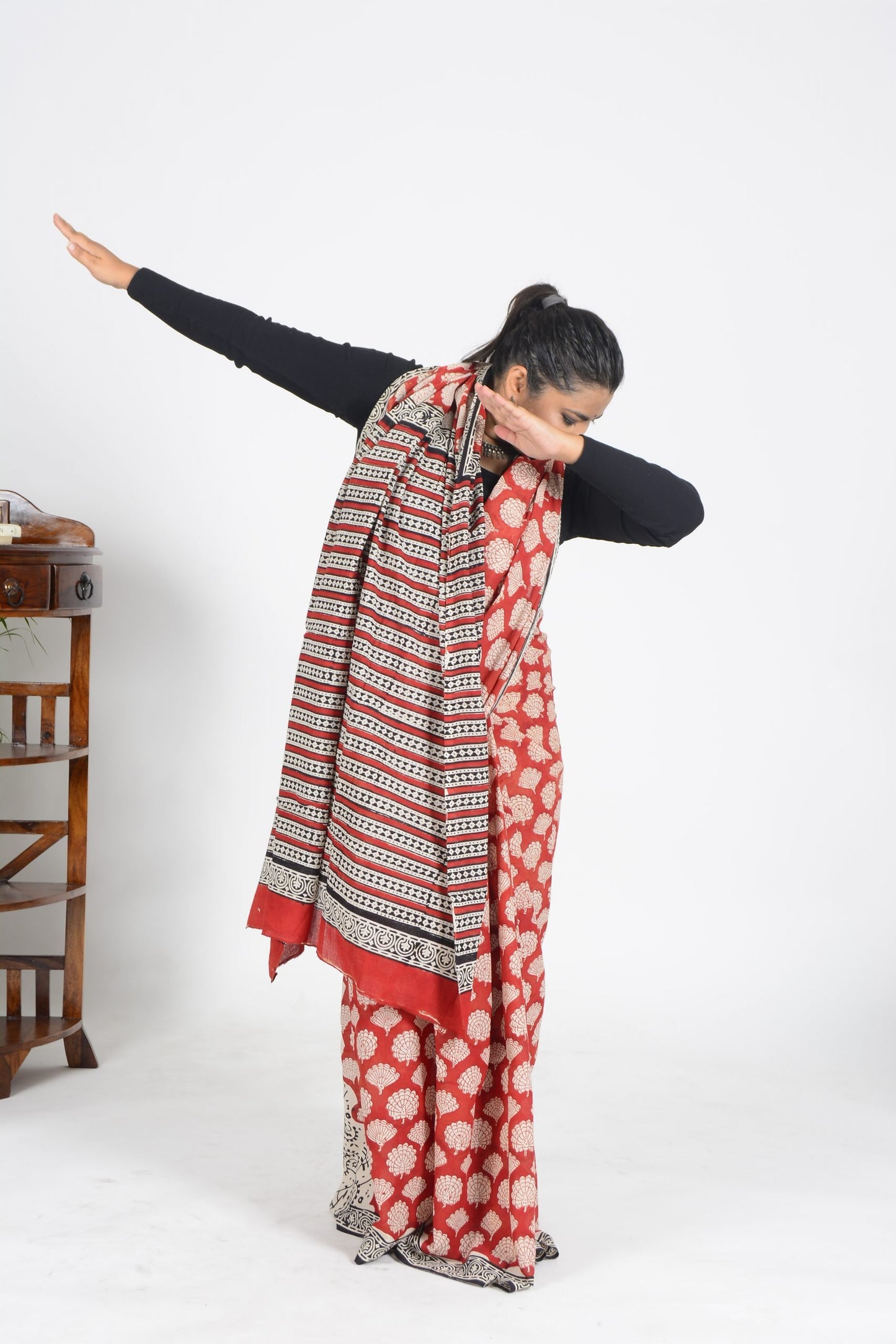 Narangi Bagru Saree