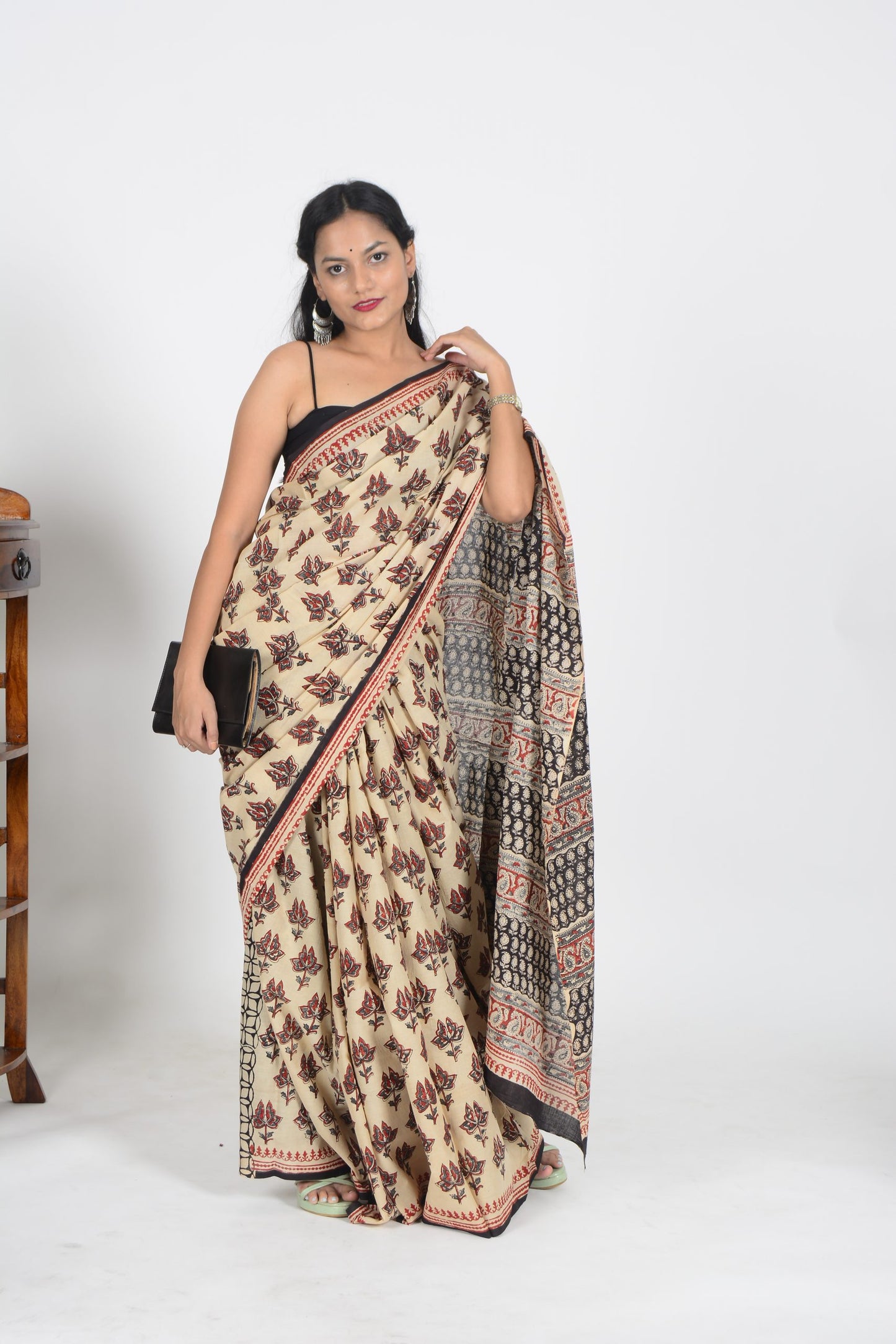 Beige Bagru Saree