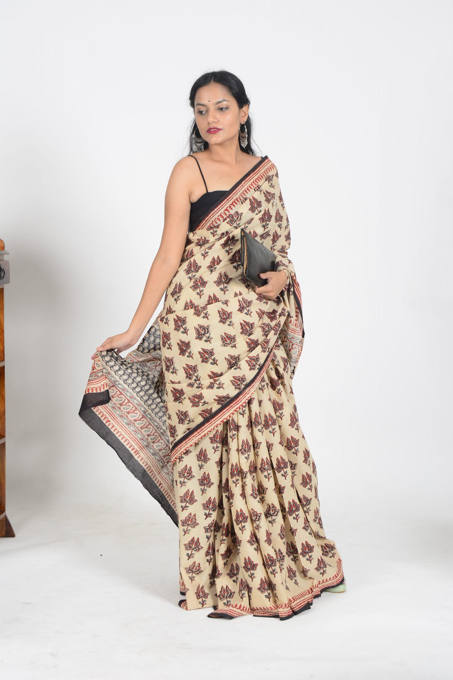 Beige Bagru Saree