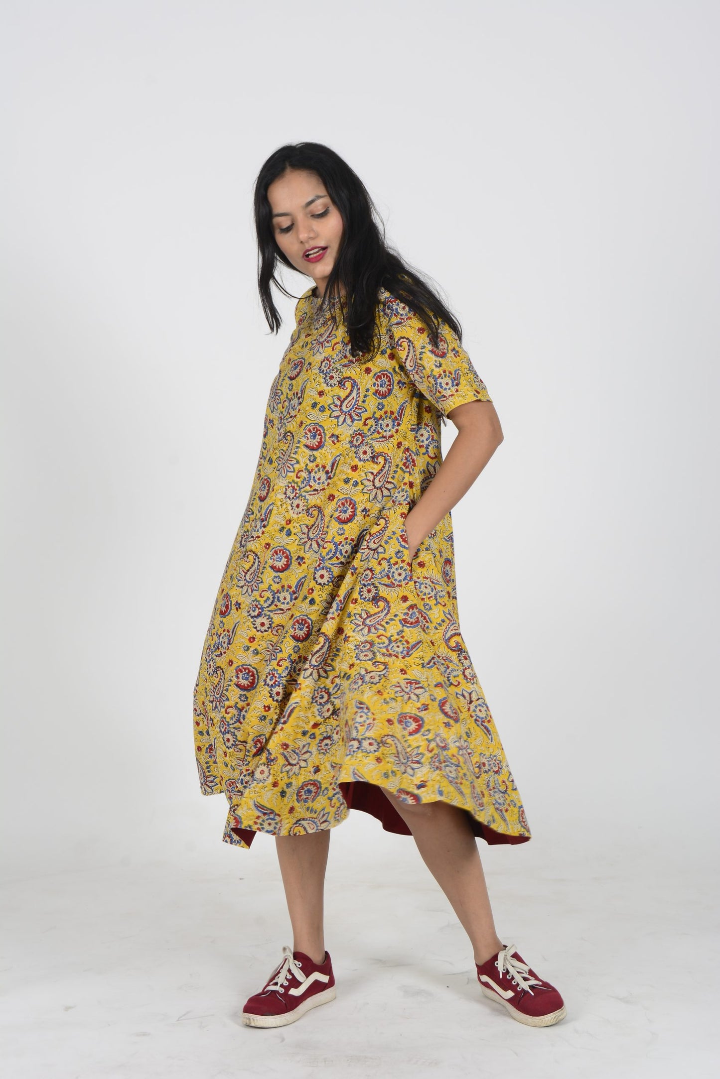 Mustard Boat Neck Rooh Dress