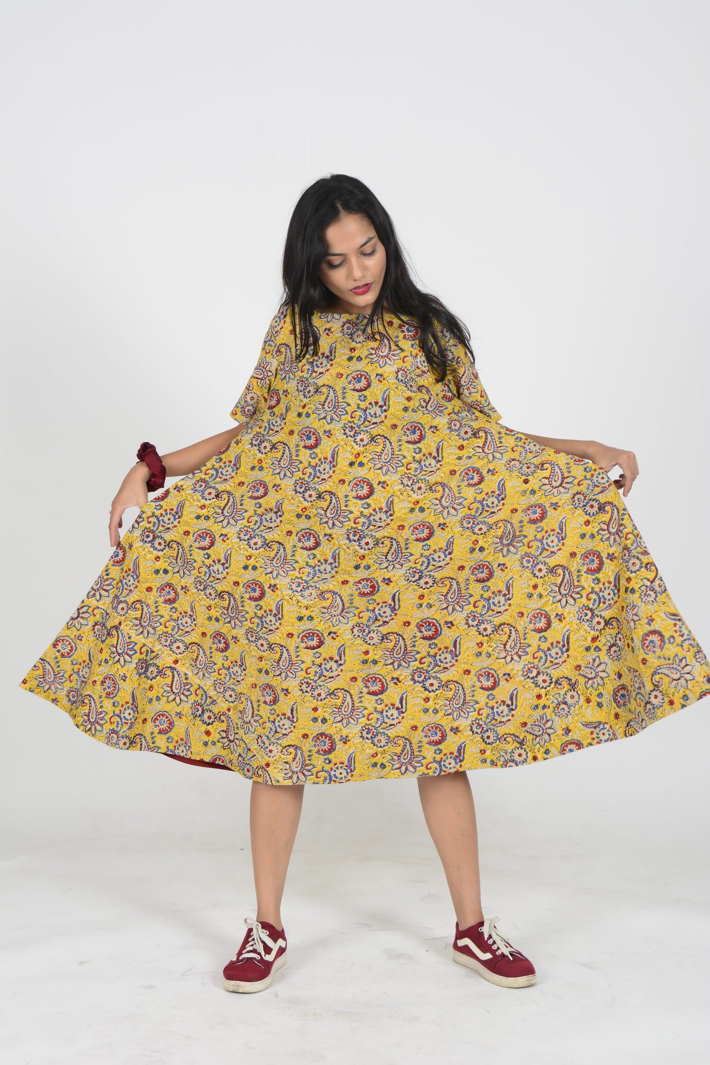Mustard Boat Neck Rooh Dress