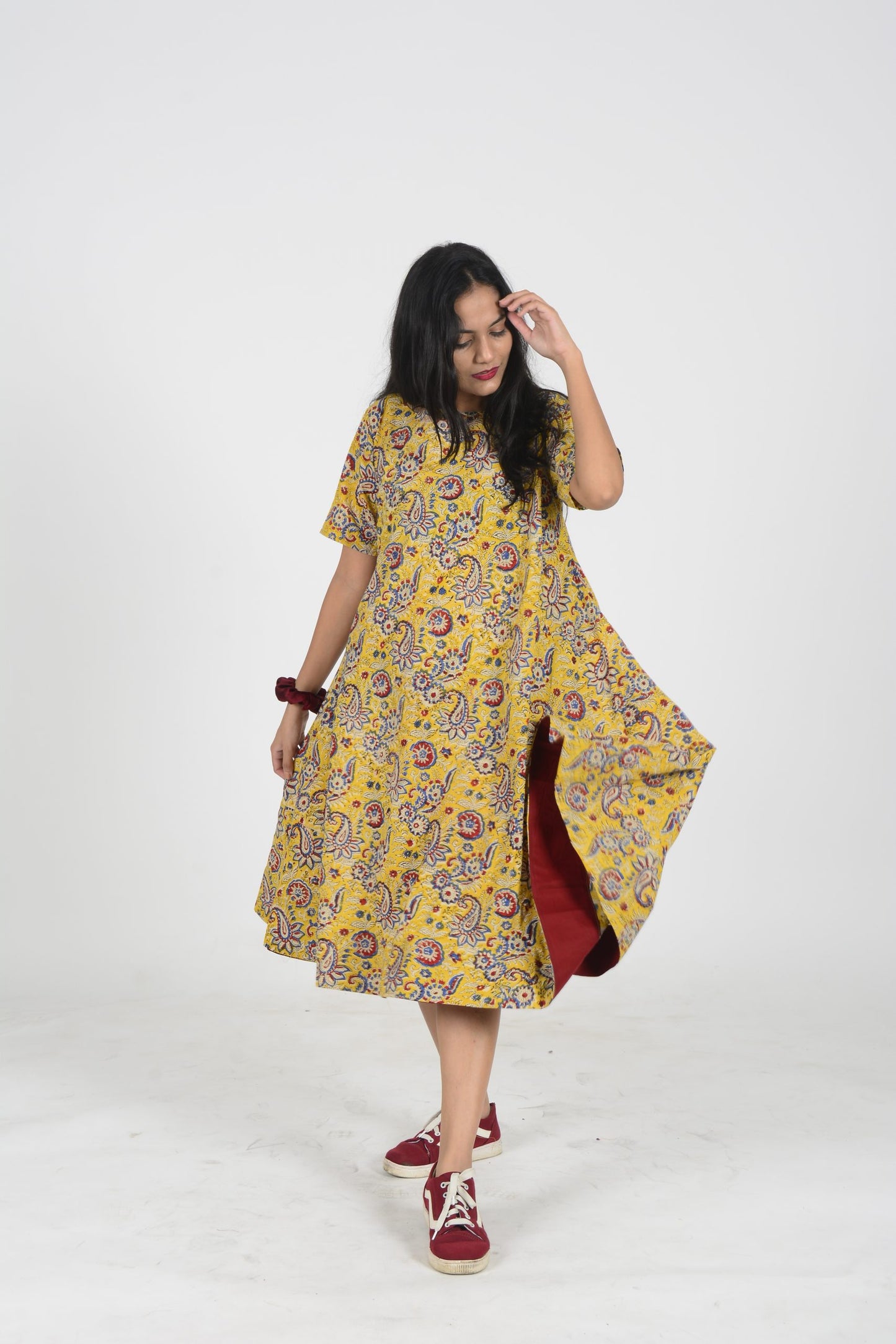 Mustard Boat Neck Rooh Dress