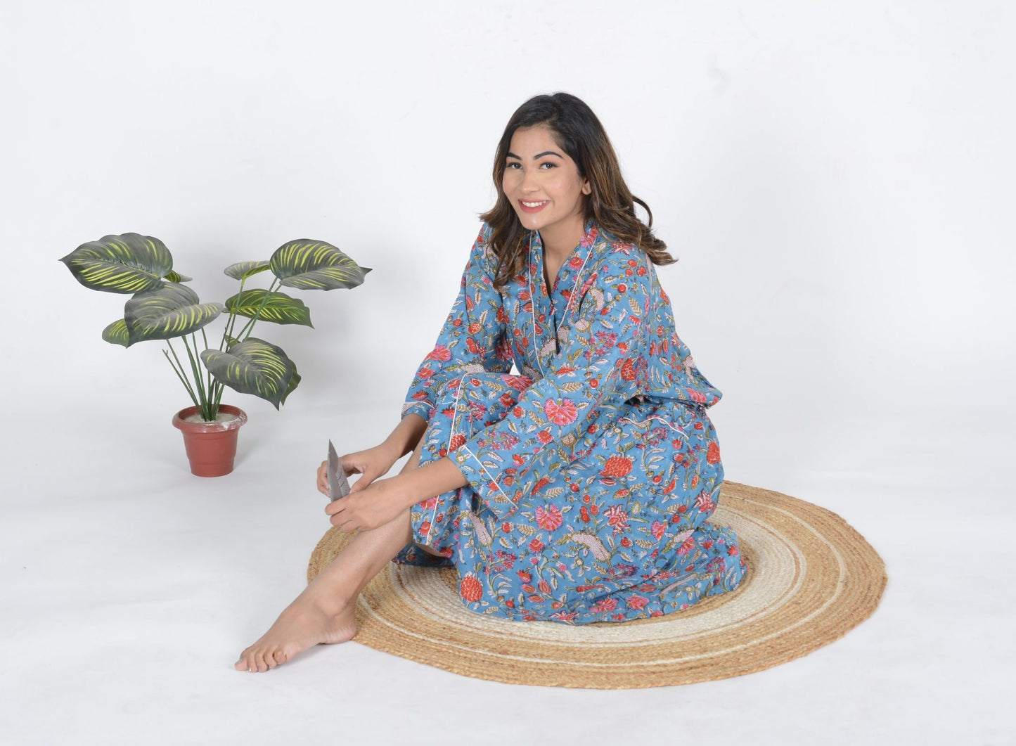 Blue Printed Cotton Bathrobe