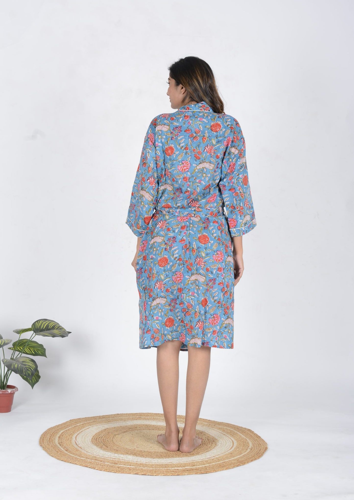 Blue Printed Cotton Bathrobe