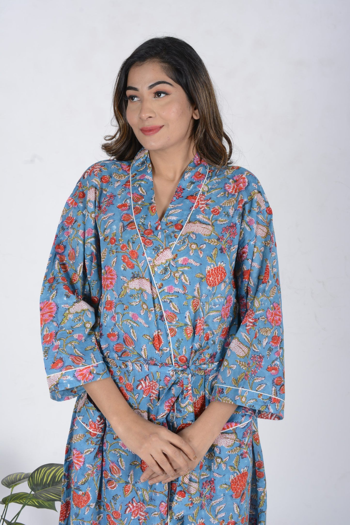 Blue Printed Cotton Bathrobe