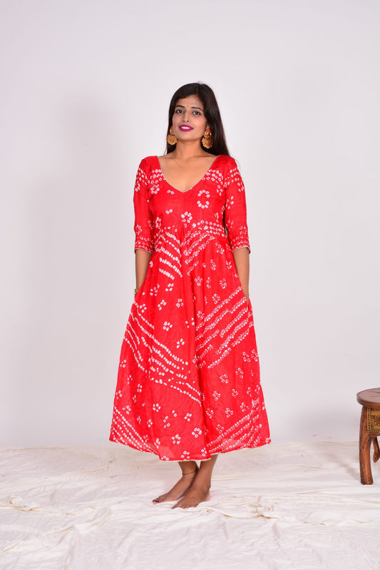 Ridhi Red Bandhej Dress