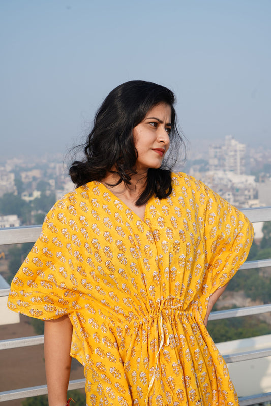 Yellow Printed Cotton Kaftan