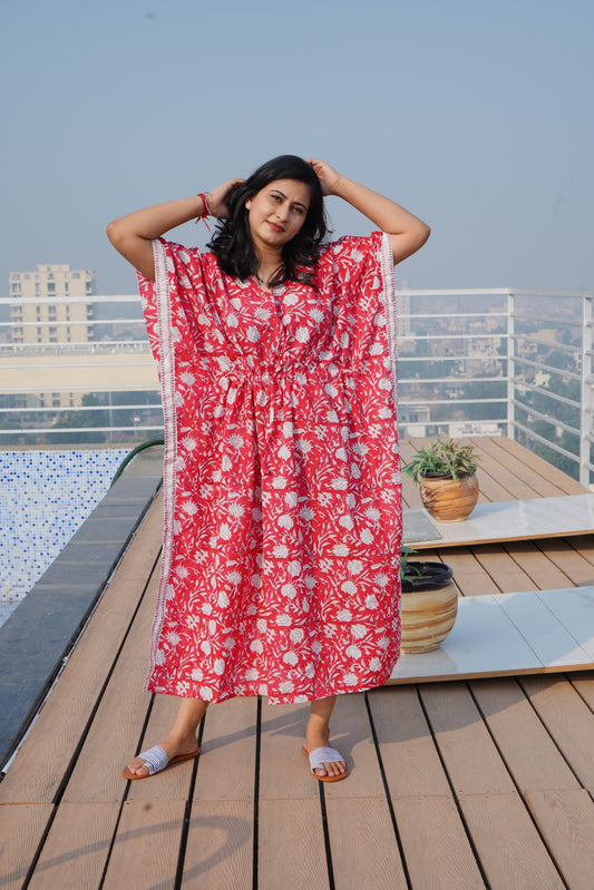 Red Printed Cotton Kaftan