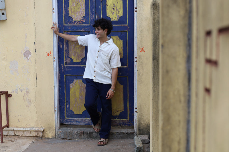 NAWAB SHIRT WITH BLUE EMBROIDERY