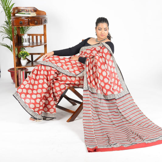 Narangi Bagru Saree