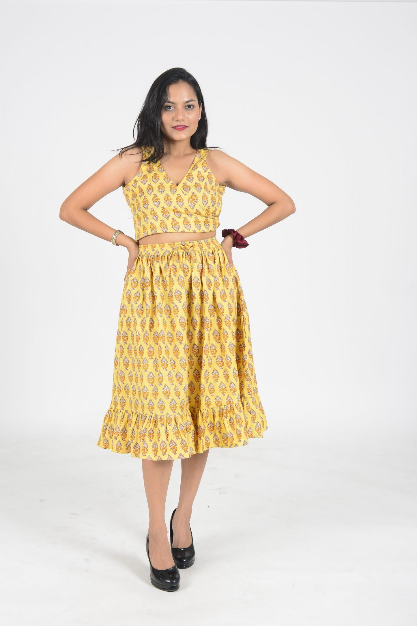 Mustard Iksha Floral Ruffled Skirt