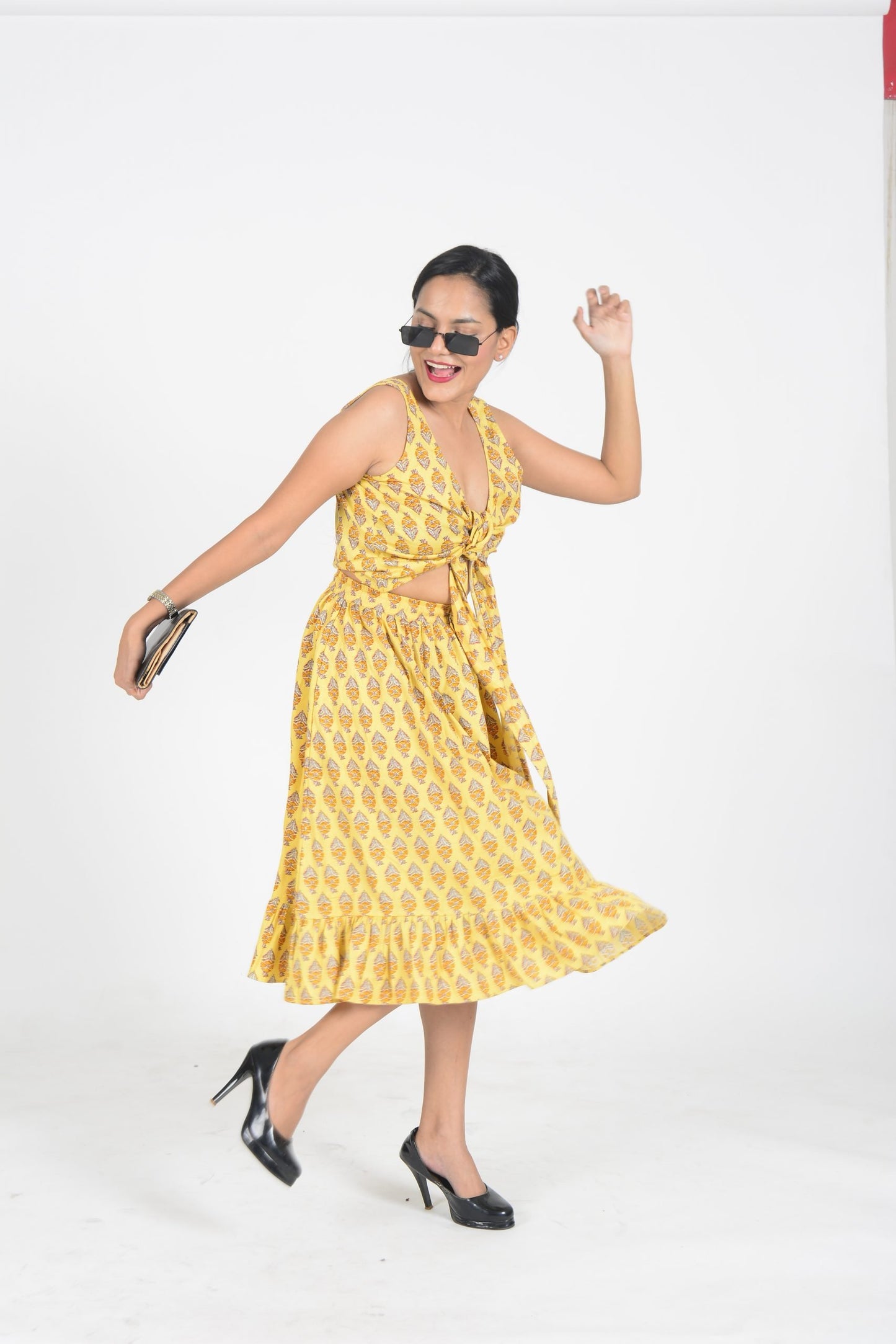 Mustard Iksha Floral Ruffled Skirt