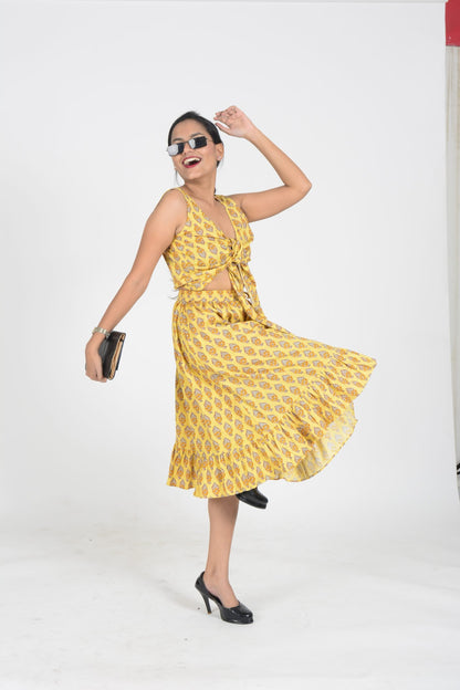 Mustard Iksha Floral Ruffled Skirt