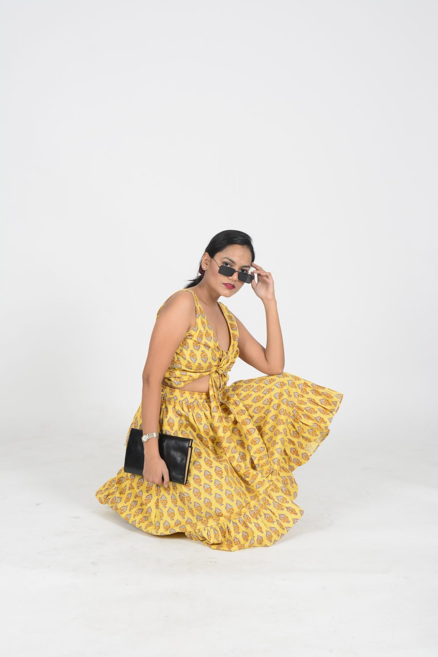 Mustard Iksha Floral Ruffled Skirt