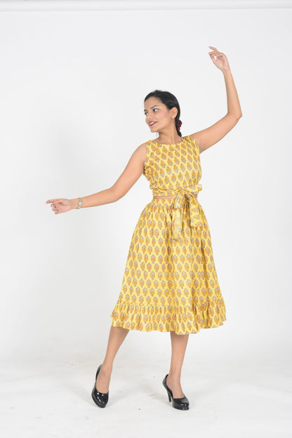 Iksha Mustard Skirt & Tie Up Top Co-Ord Set