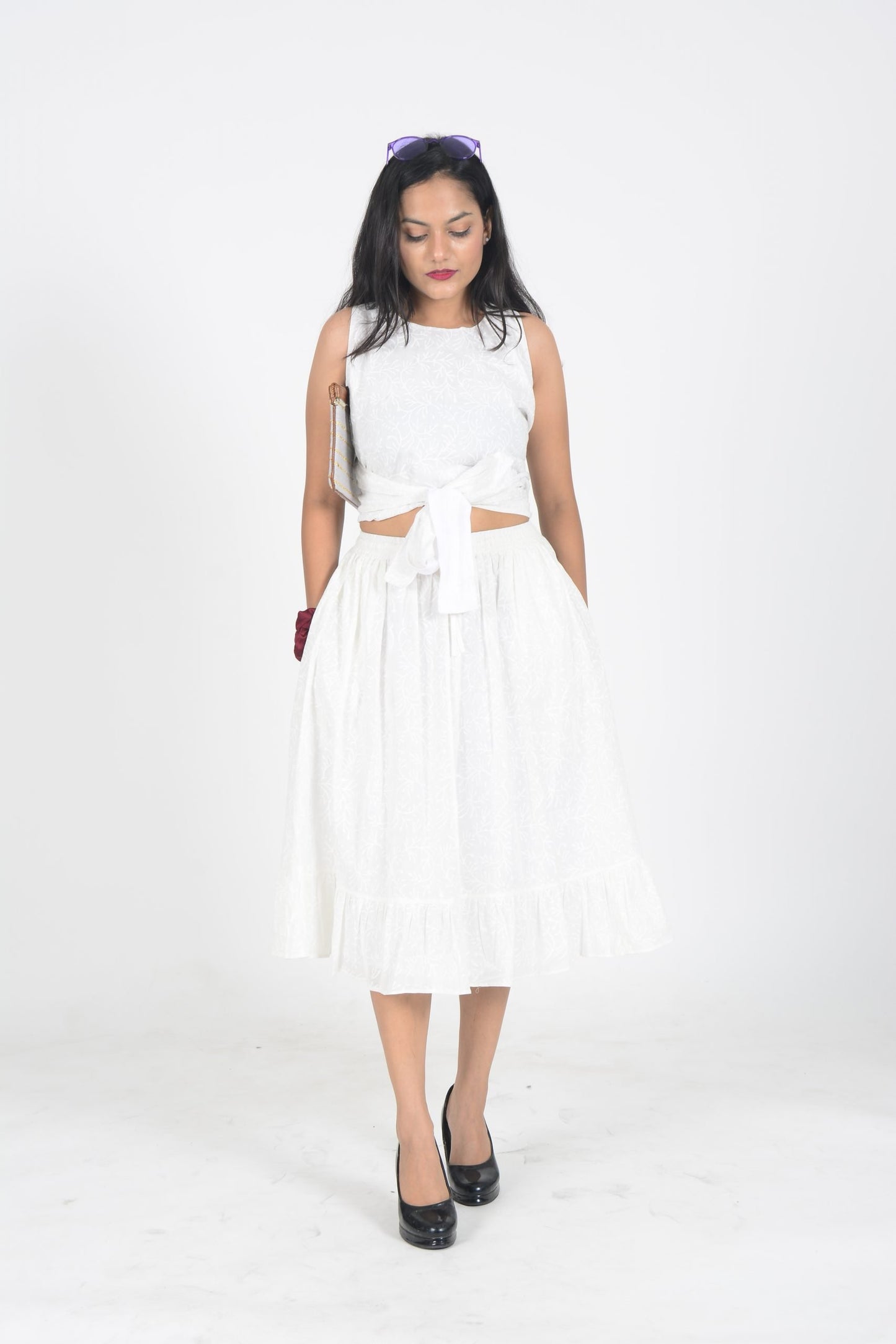 Iksha White Skirt & Tie Up Top Co-Ord Set