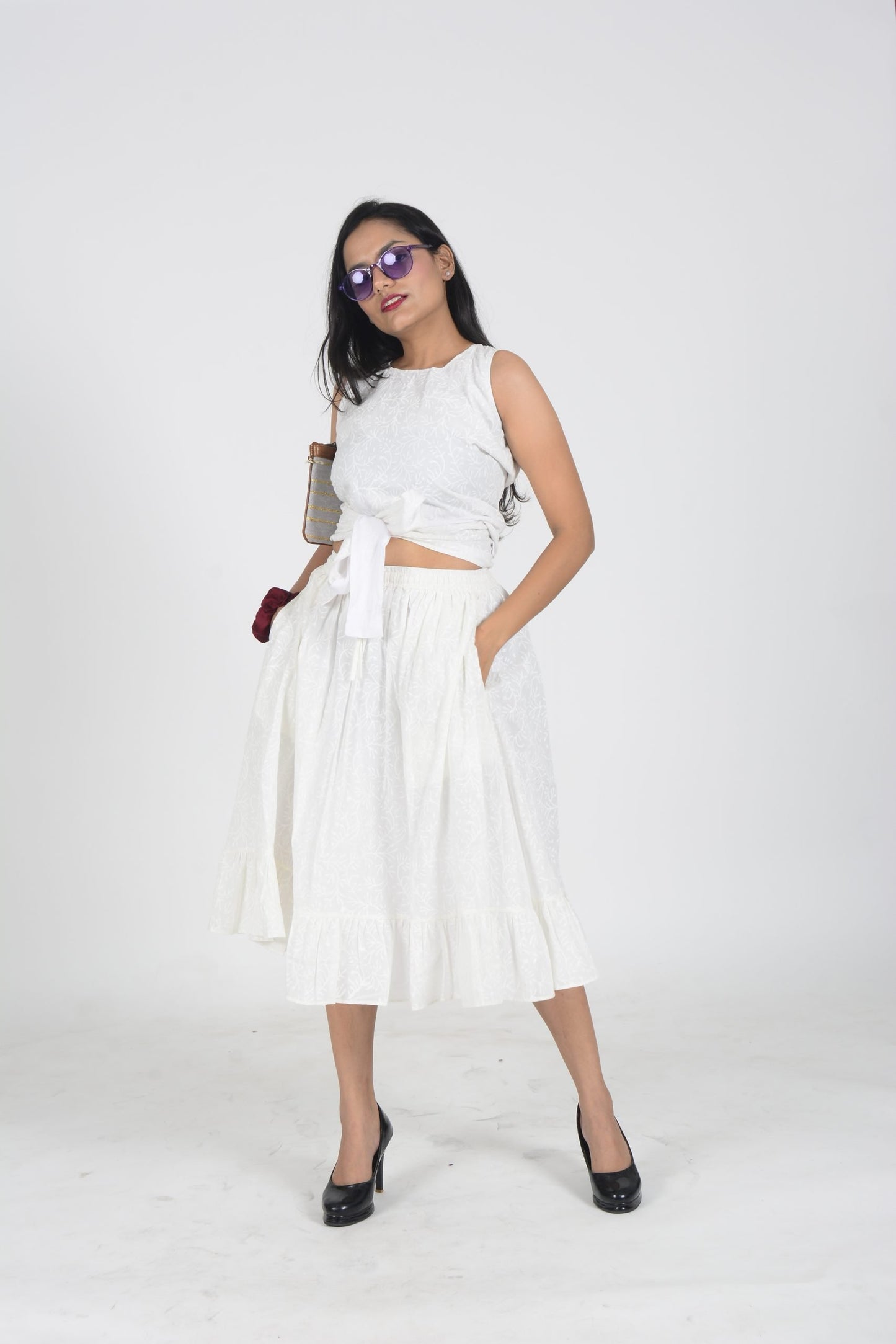 Iksha White Skirt & Tie Up Top Co-Ord Set