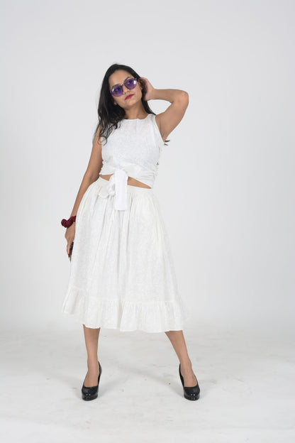 Iksha White Skirt & Tie Up Top Co-Ord Set