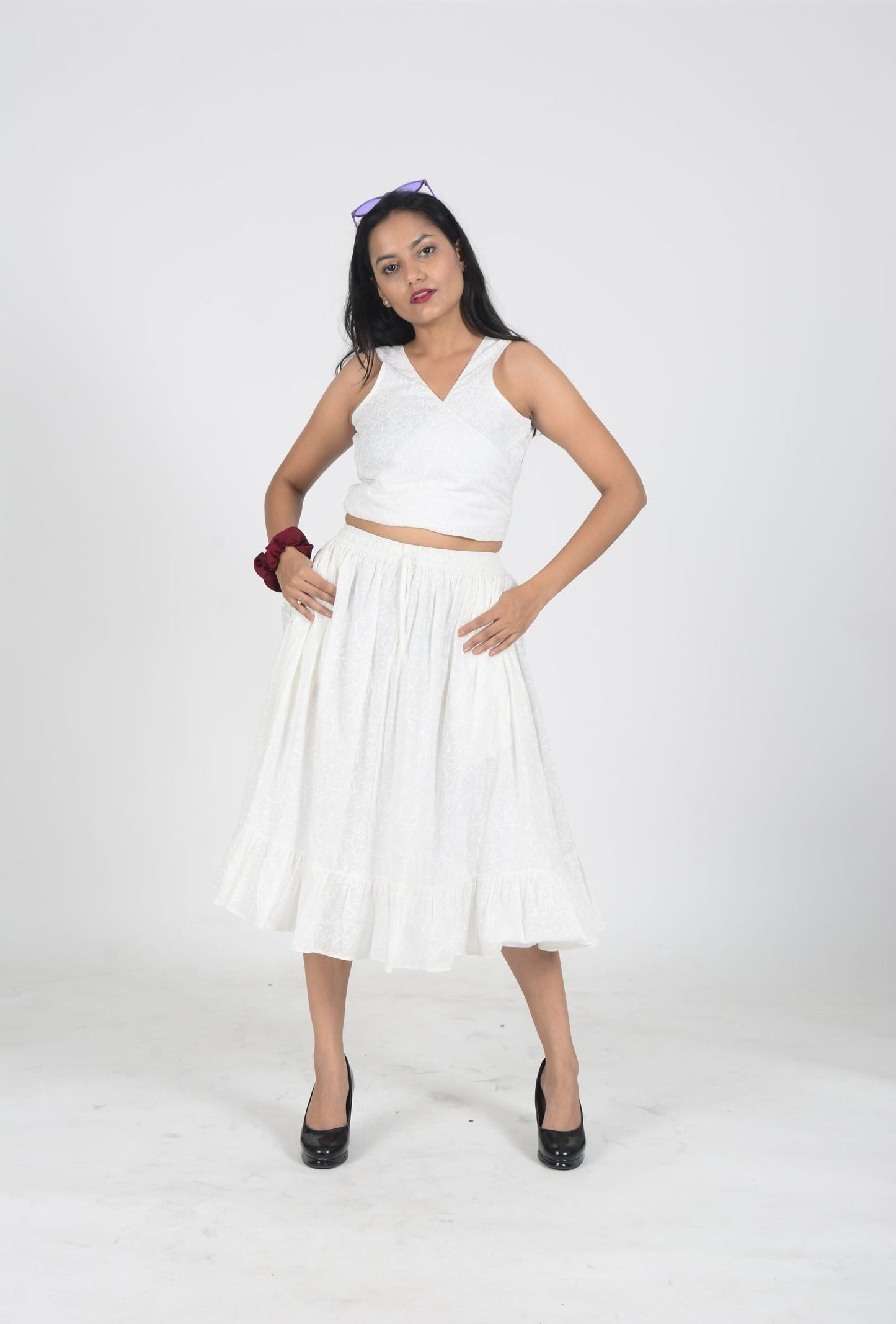 Iksha White Skirt & Tie Up Top Co-Ord Set