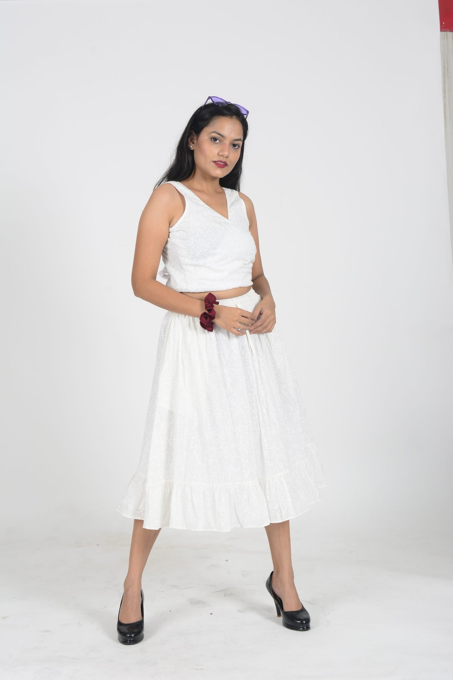 Iksha White Skirt & Tie Up Top Co-Ord Set