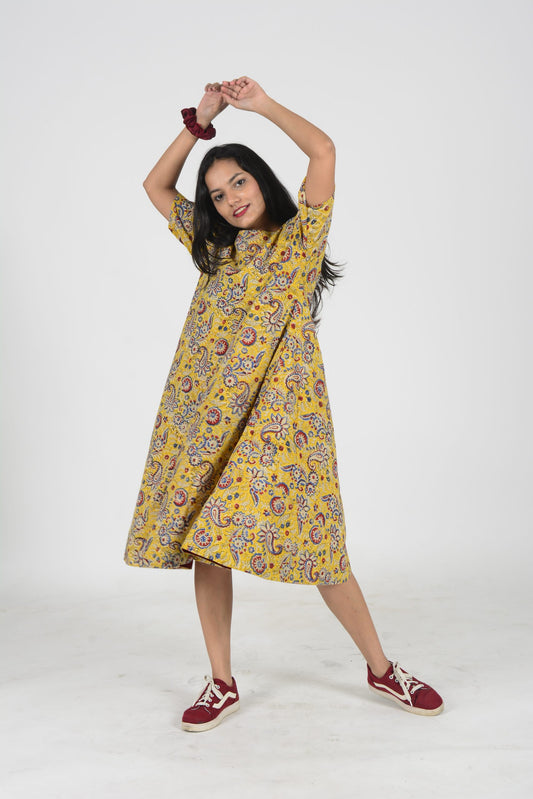 Mustard Boat Neck Rooh Dress