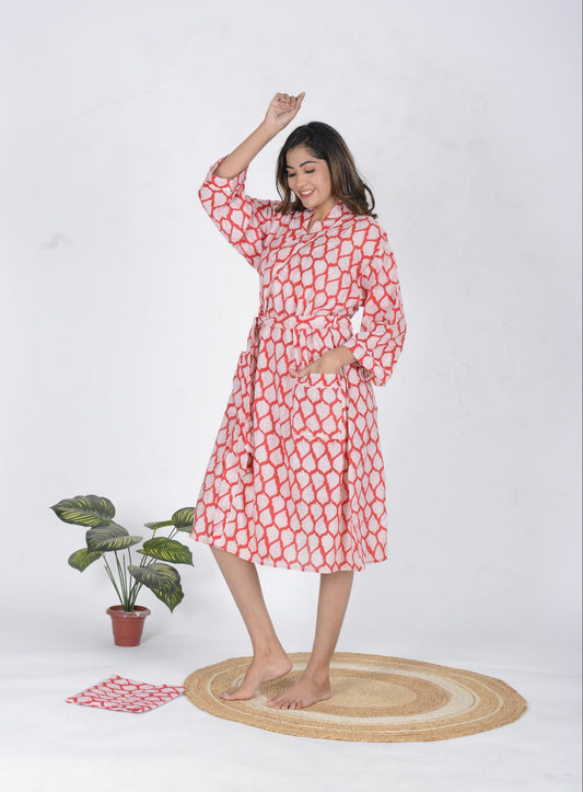 Red Cotton Bathrobe