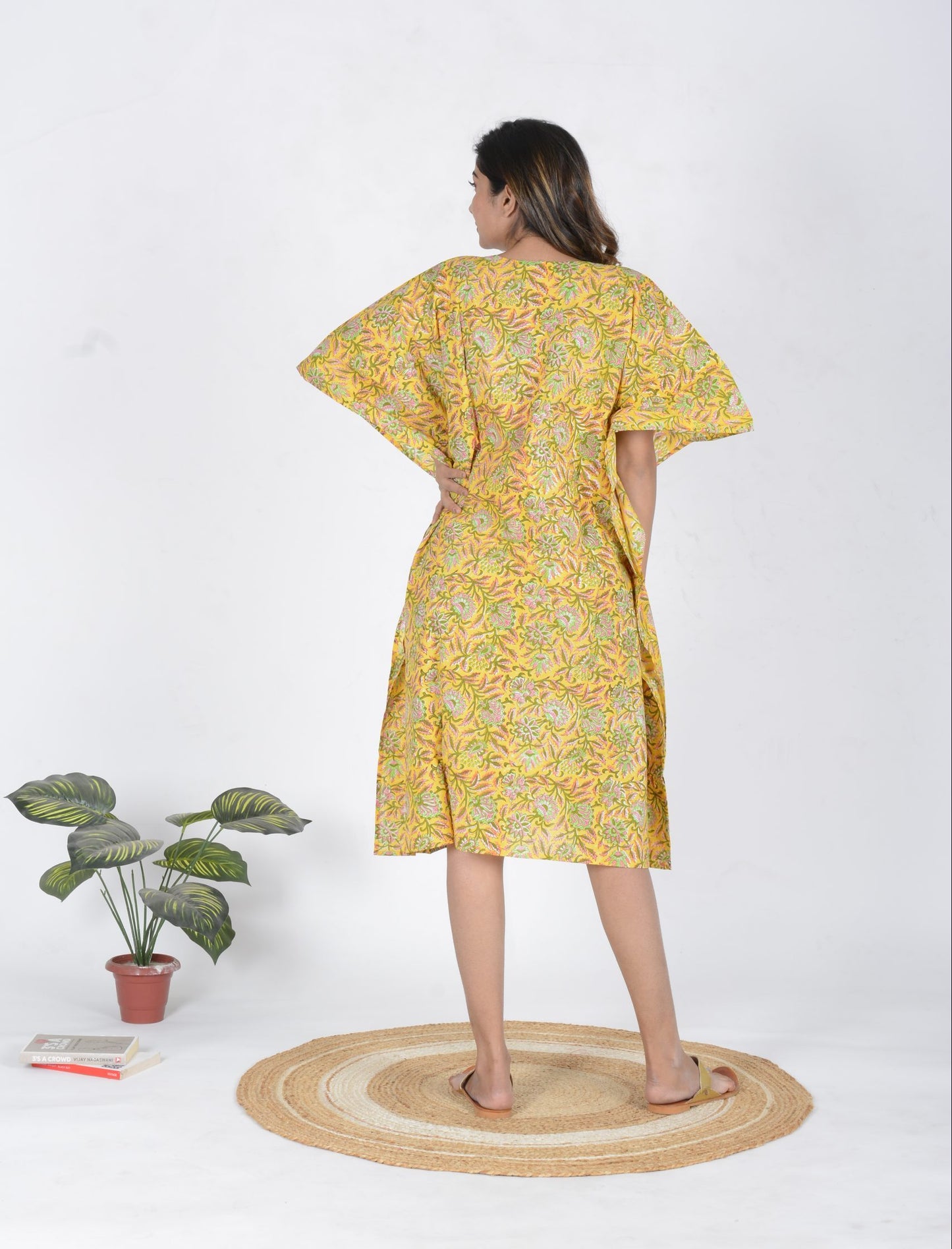 Mustard Printed Cotton Kaftan