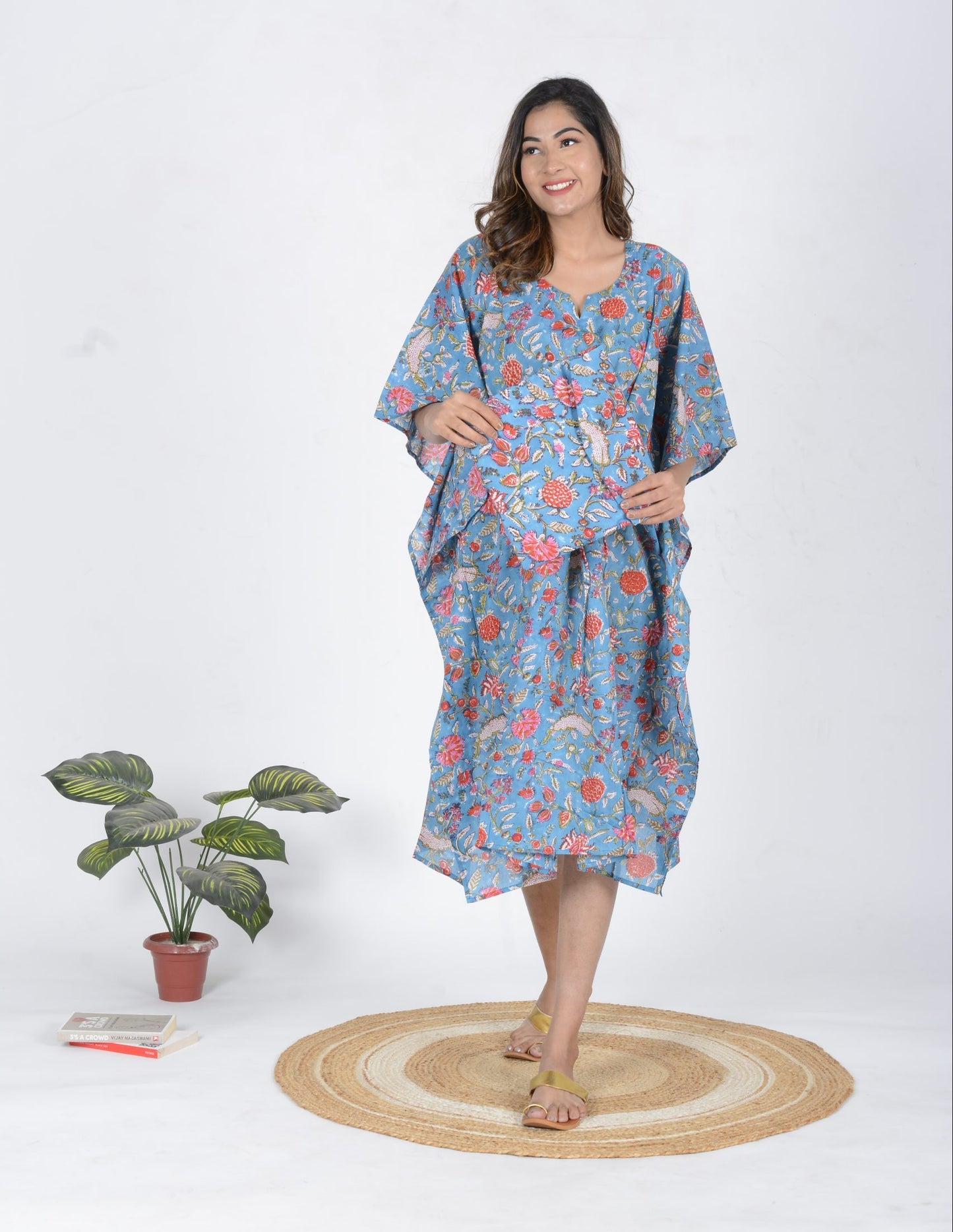 Blue Printed Cotton Kaftan