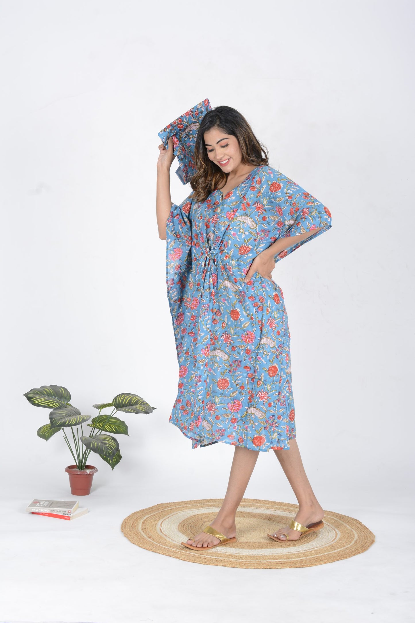 Blue Printed Cotton Kaftan