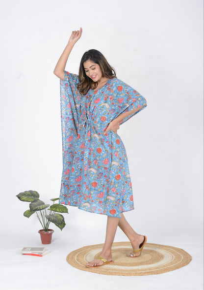 Blue Printed Cotton Kaftan